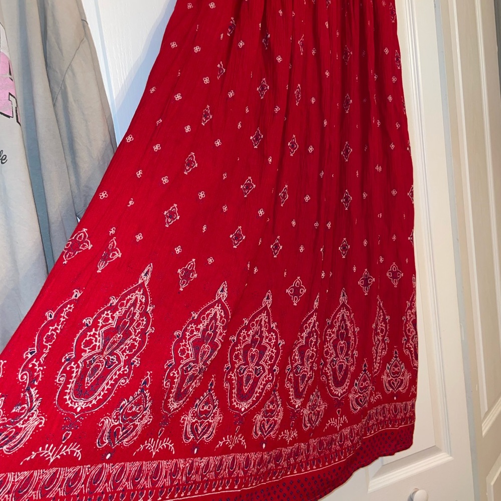 Boston Proper Red Paisley A-Line Skirt
